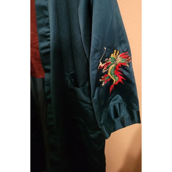 Oriental Robe with Dragon Embroidery Emerald Green Unisex - Picture 2 of 3